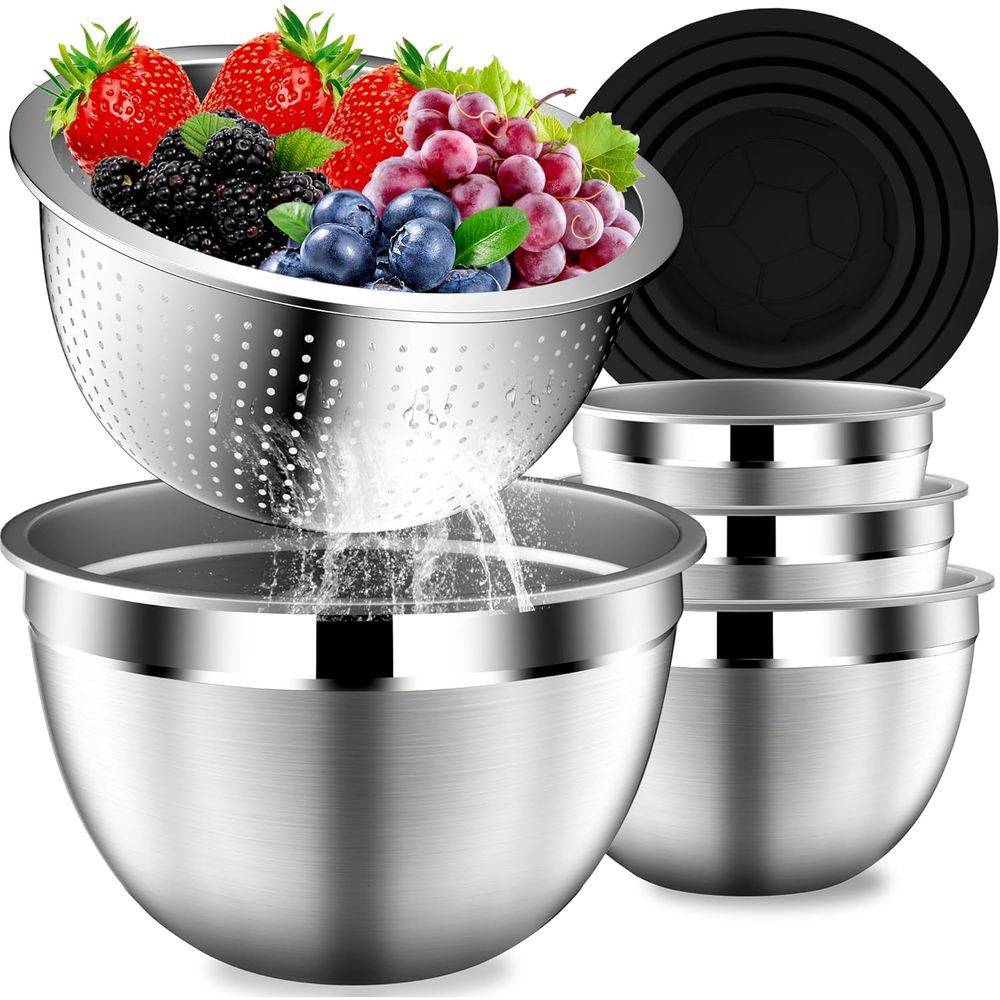 Stainless Steel Strainer - 蓋付きミキシングボウルセット、カラー付きステンレスミキシングボウル、ミキシングボウル付きストレーナーセット、サービングボウルキッチンキット、Si