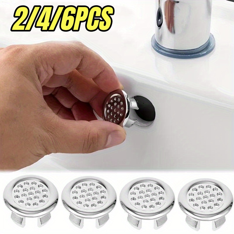Kitchen Gadgets Hacks - 2/4/6 個プラスチック製バスルームキッチン洗面台シンクオーバーフローカバーリングインサート交換用クローム穴ラウンド排水キャップ洗面器アクセサリー