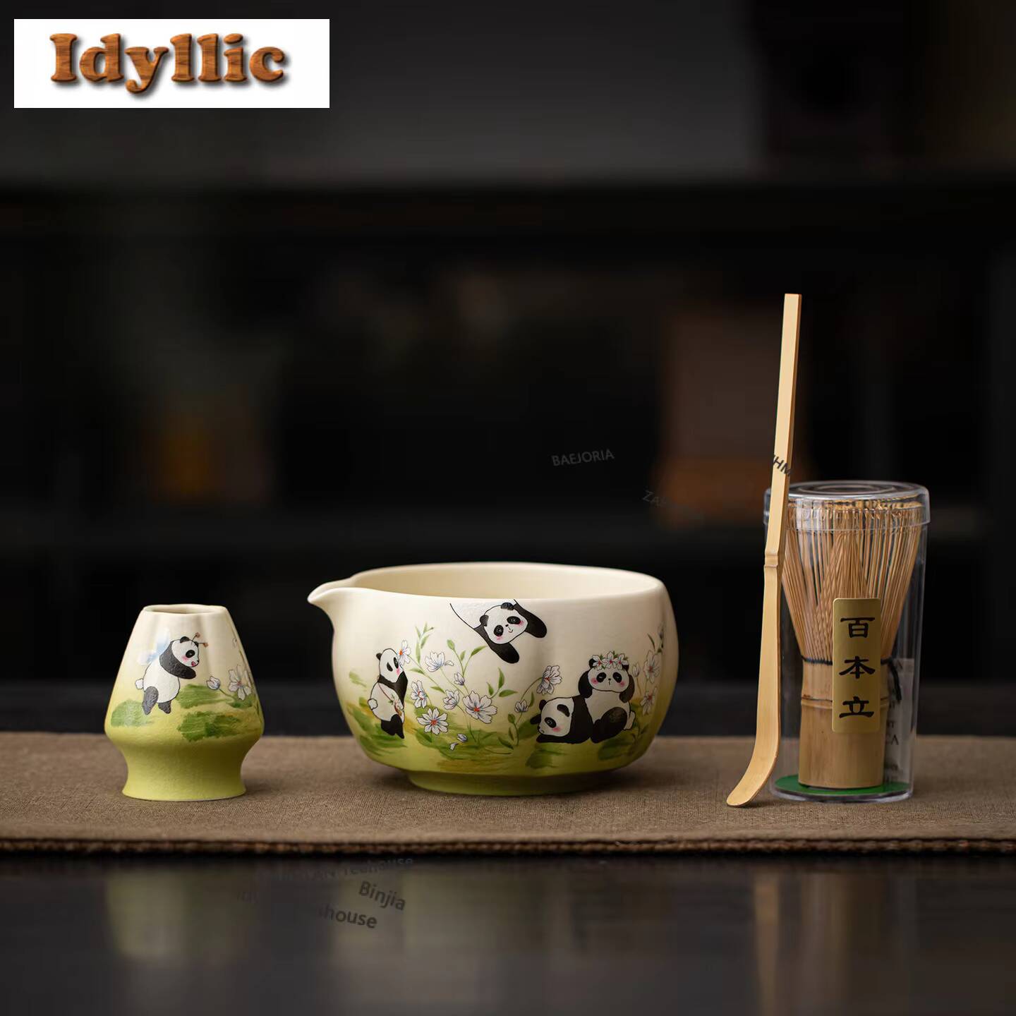 Kitchen Gadgets Japanese - ロックミネラルホワイトパンダティーセットコンプリートセット日本抹茶セットキット家庭用茶道具飲料店用キッチンガジェット