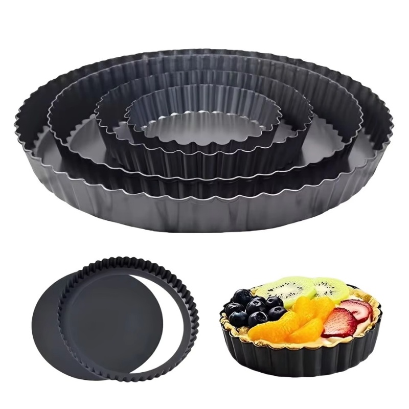 Kitchen Gadgets Hacks - 1個入り 取り外し可能な底面溝付きタルトパン ノンスティック炭素鋼キッシュパイ型 波型エッジベーキングトレイ フルーツケーキ キッチンオーブン用