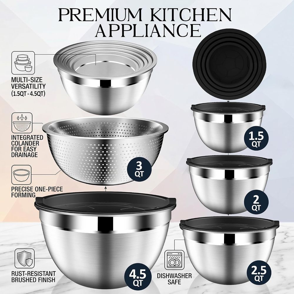 蓋付きミキシングボウルセット、カラー付きステンレスミキシング - Stainless Steel Strainer のレビューと価格